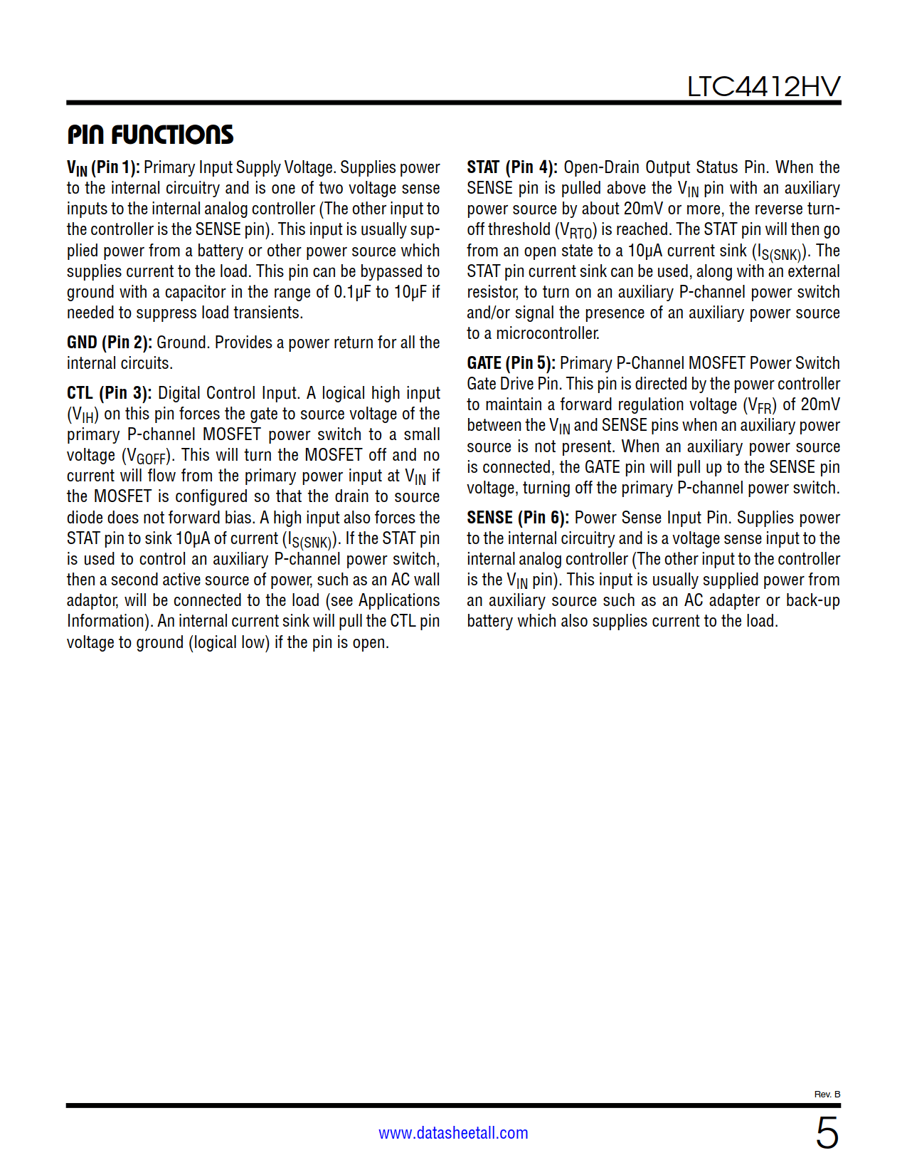 LTC4412HV Datasheet Page 5