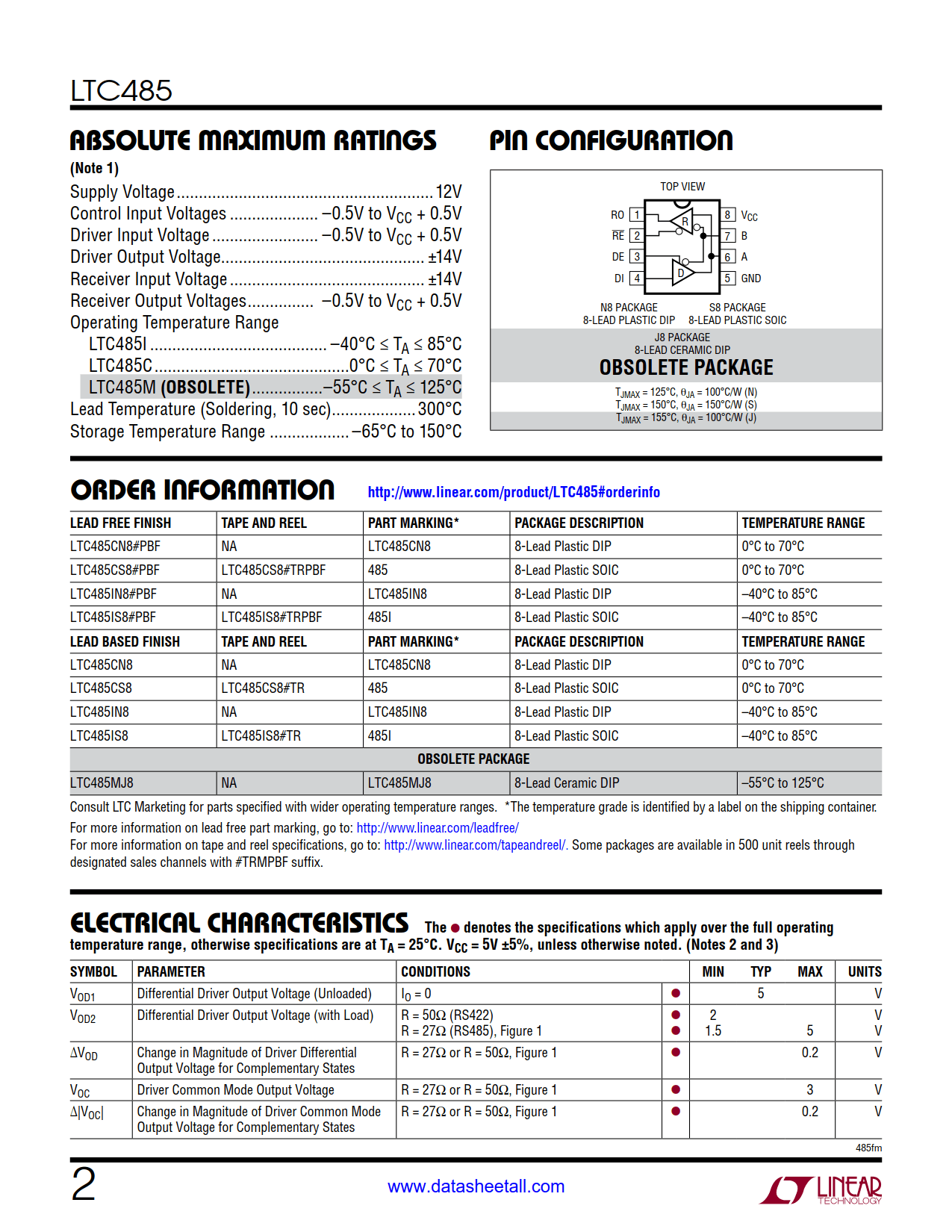 LTC485 Datasheet Page 2