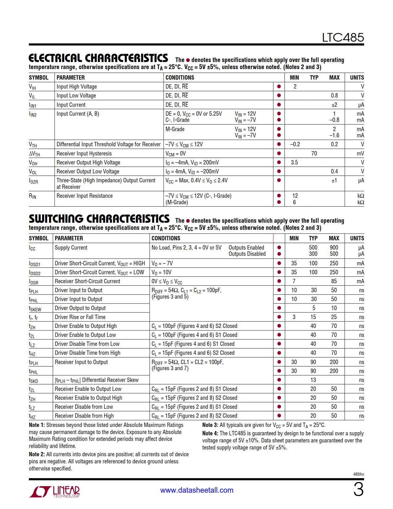 LTC485 Datasheet Page 3