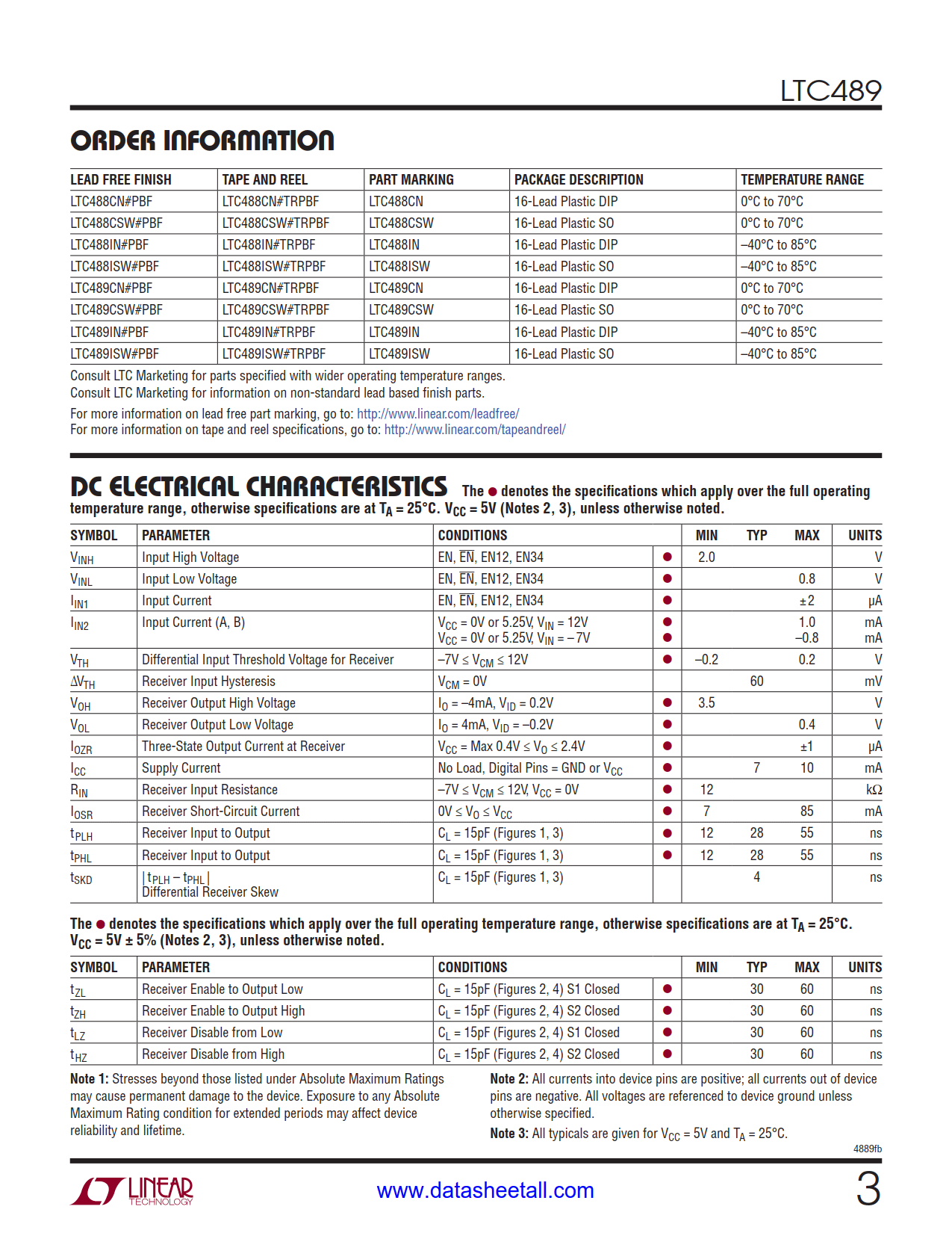 LTC489 Datasheet Page 3