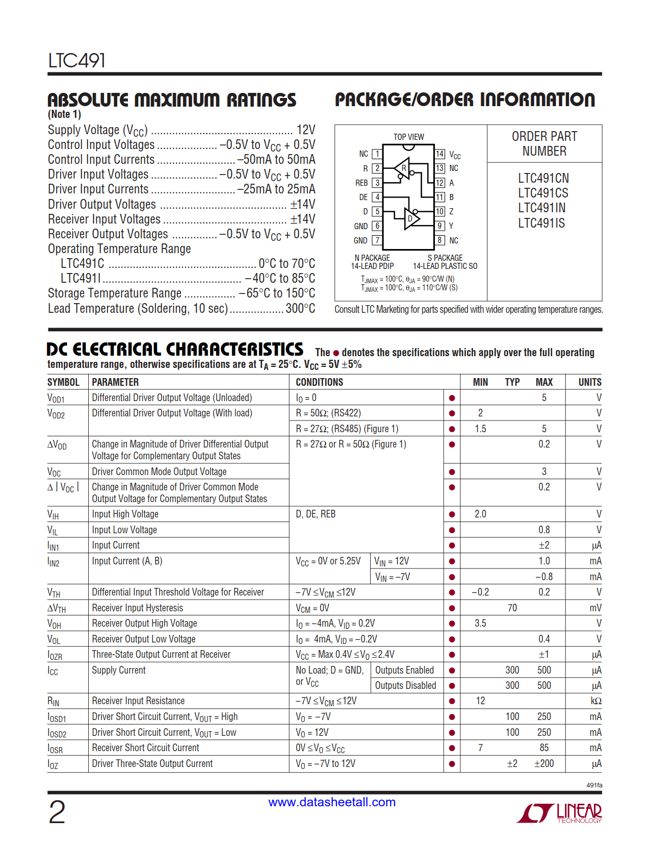 LTC491 Datasheet Page 2