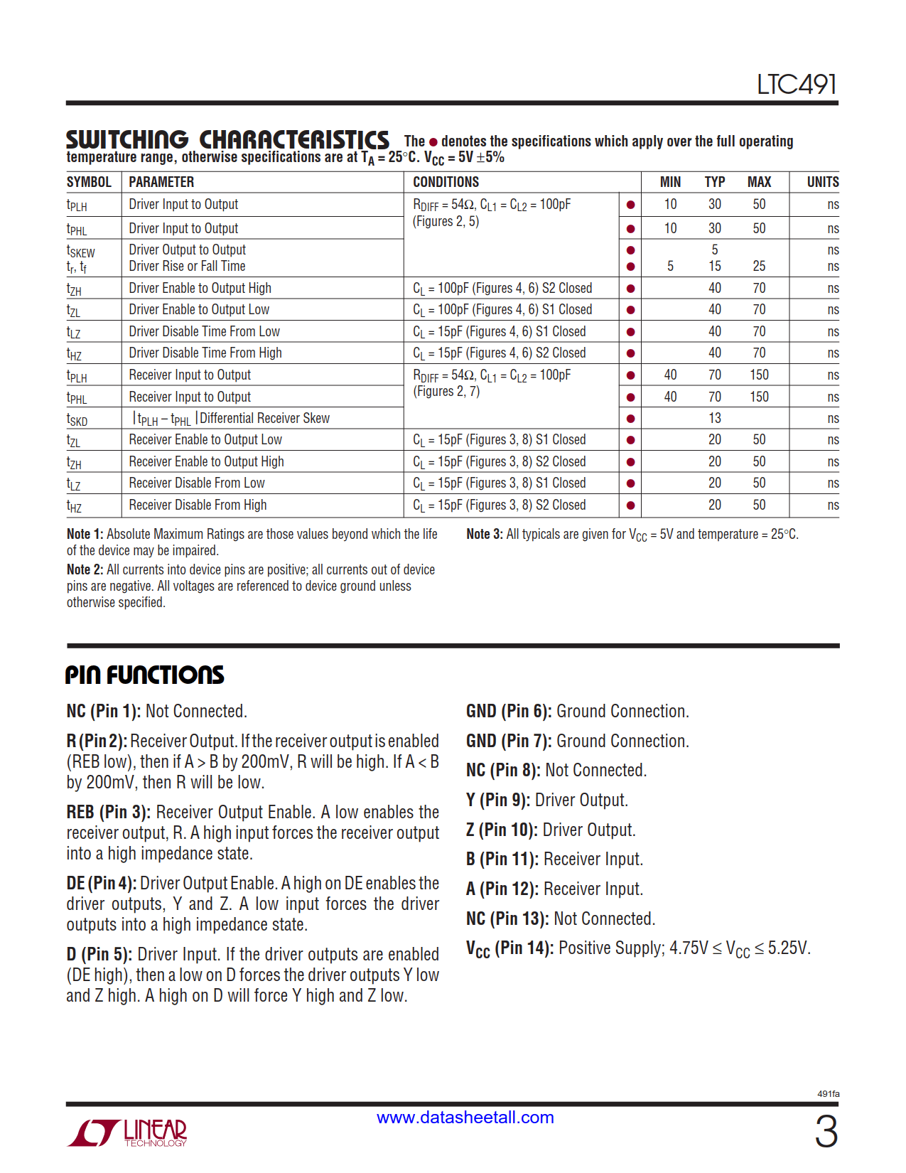 LTC491 Datasheet Page 3