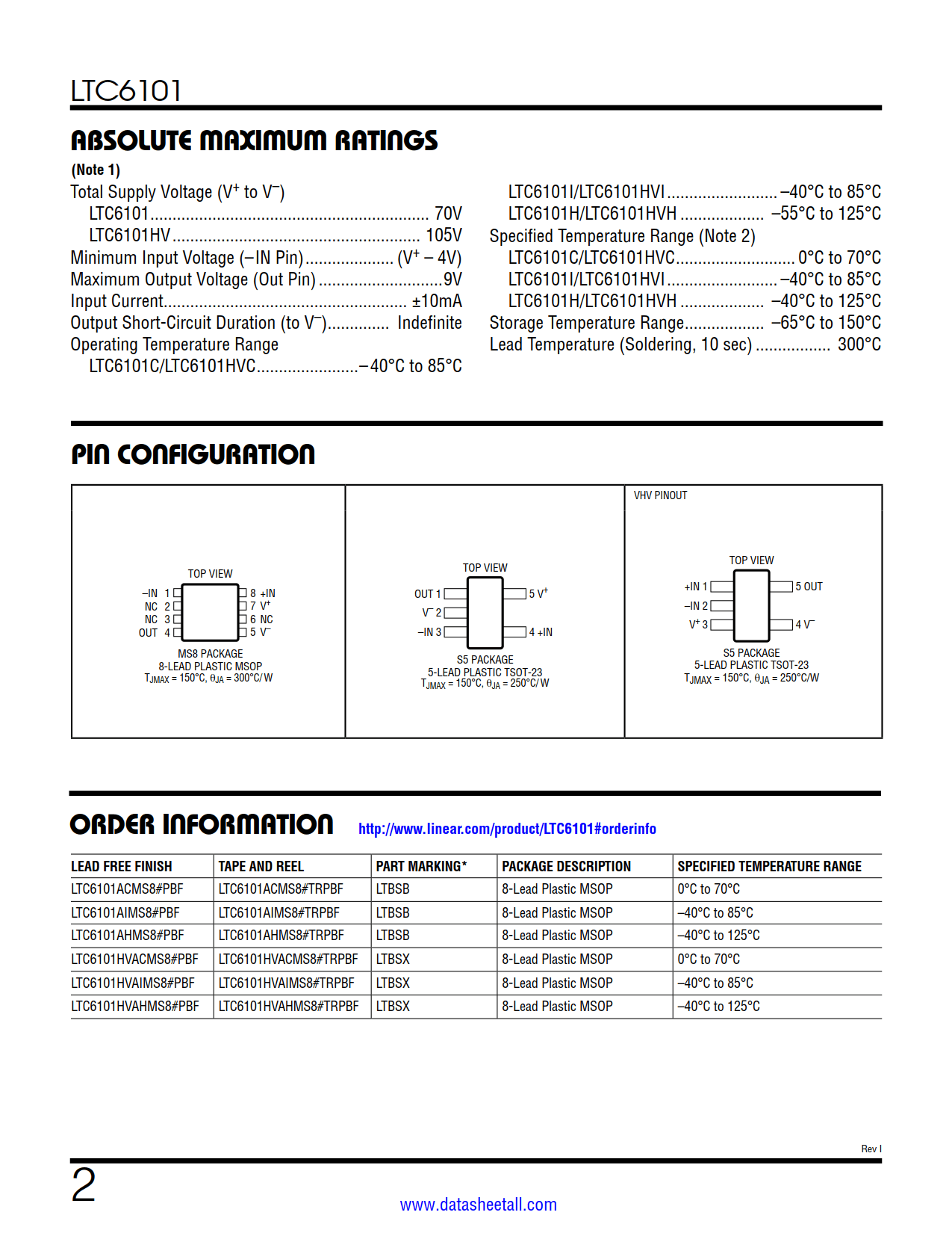 LTC6101 Datasheet Page 2