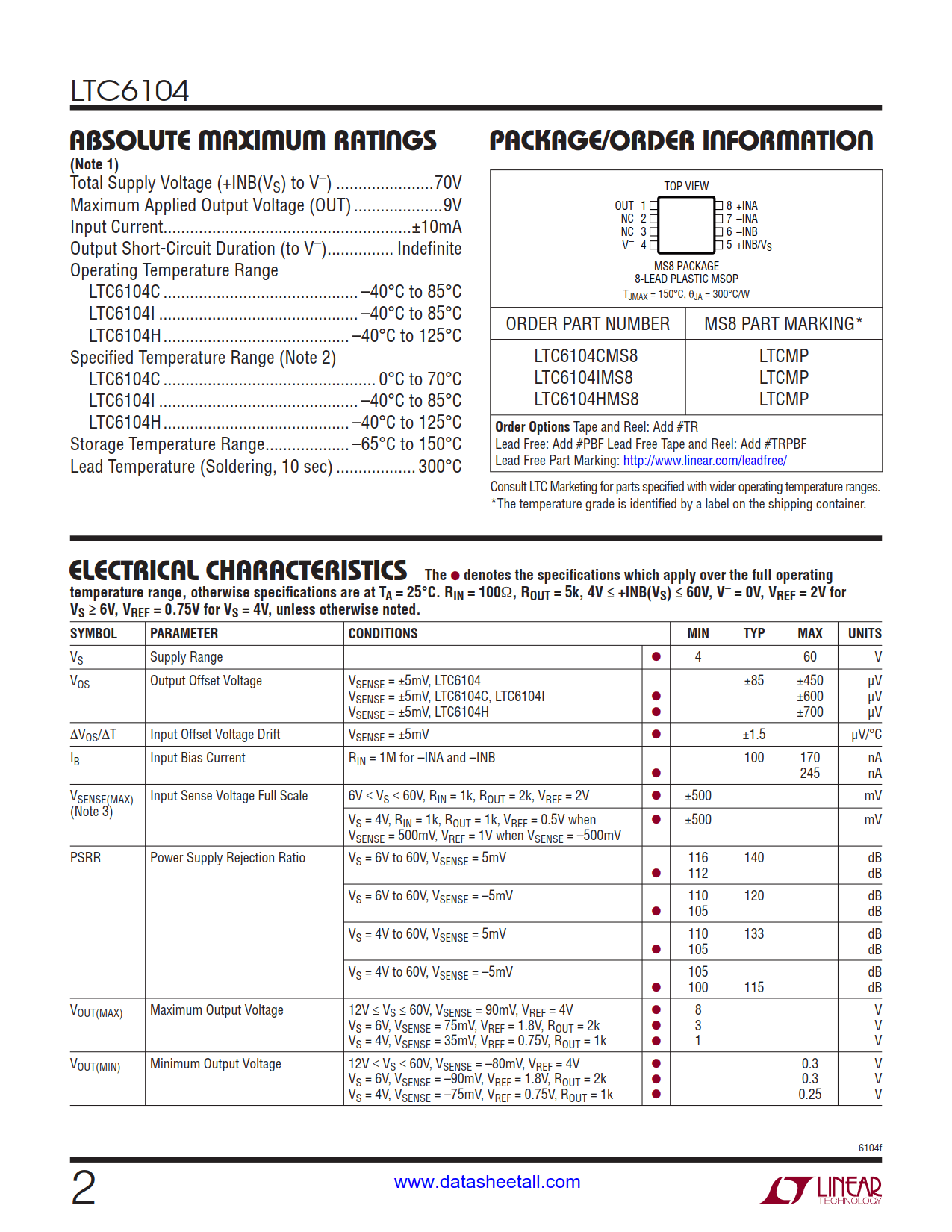 LTC6104 Datasheet Page 2