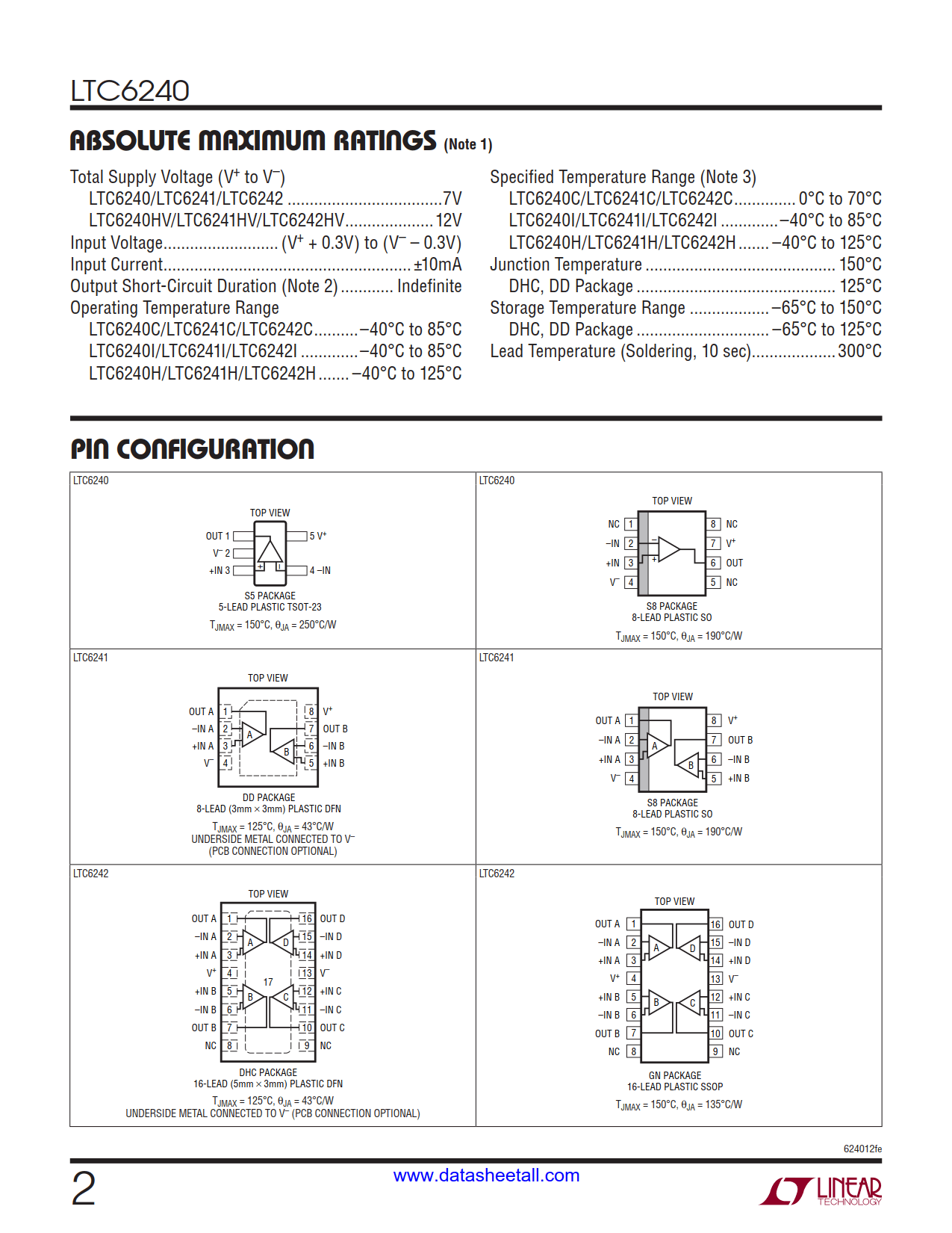 LTC6240 Datasheet Page 2