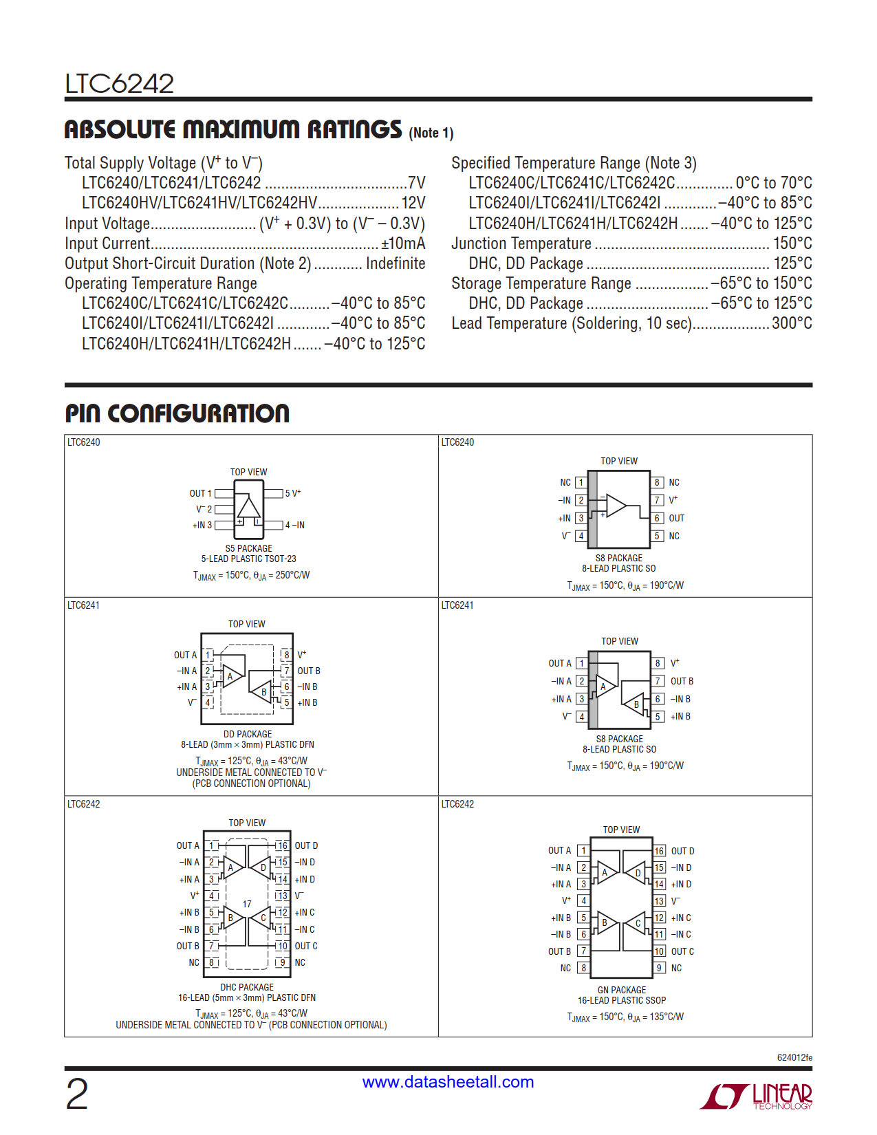 LTC6242 Datasheet Page 2