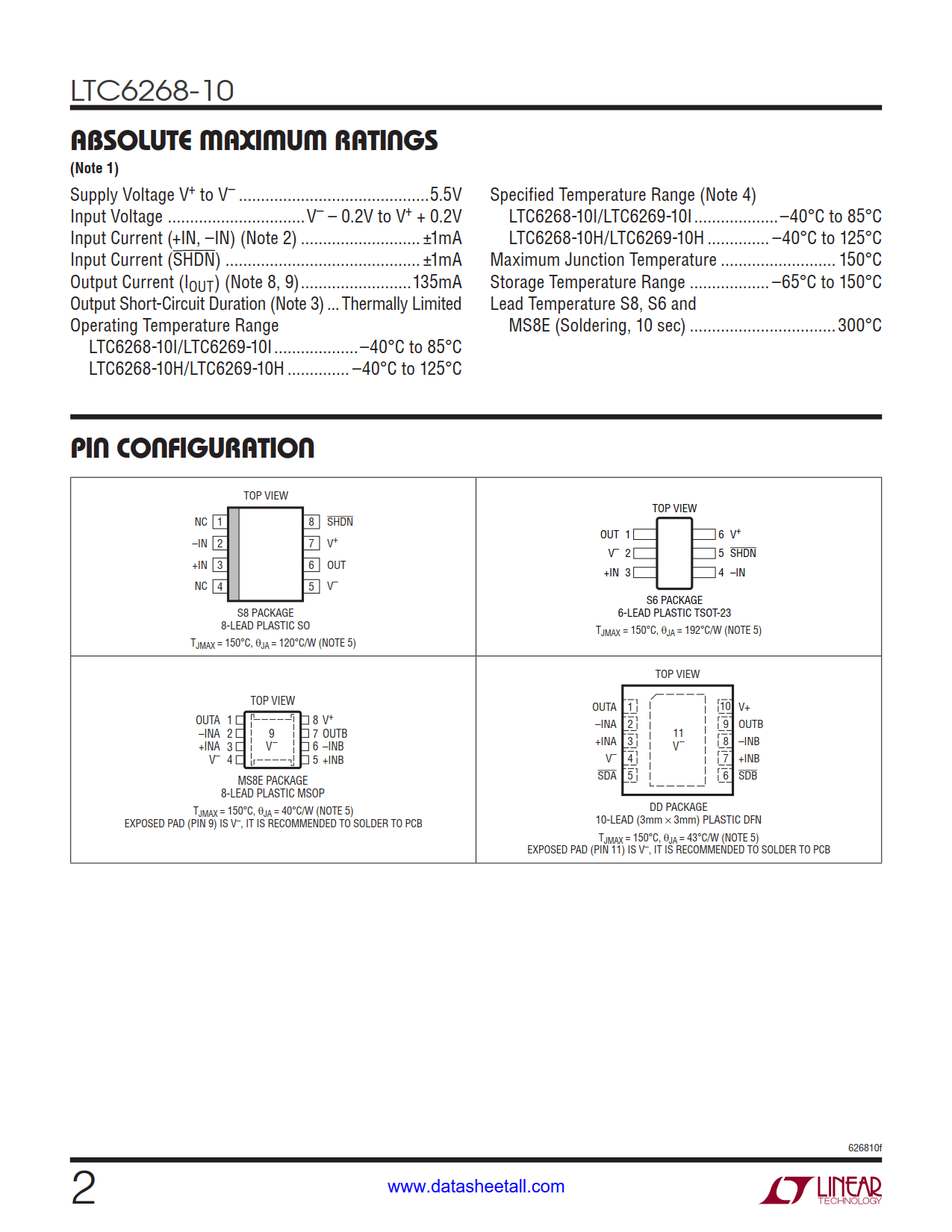 LTC6268-10 Datasheet Page 2