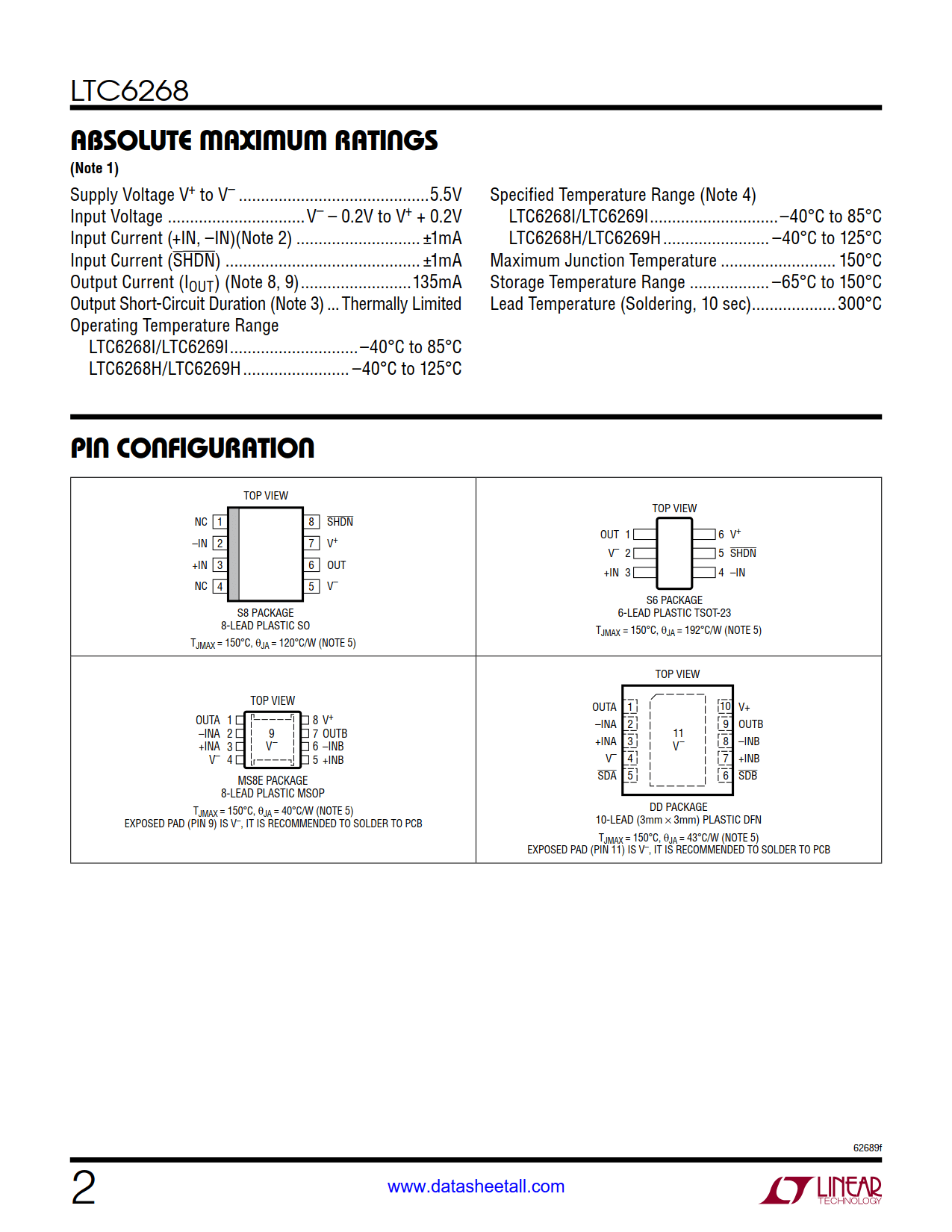 LTC6268 Datasheet Page 2