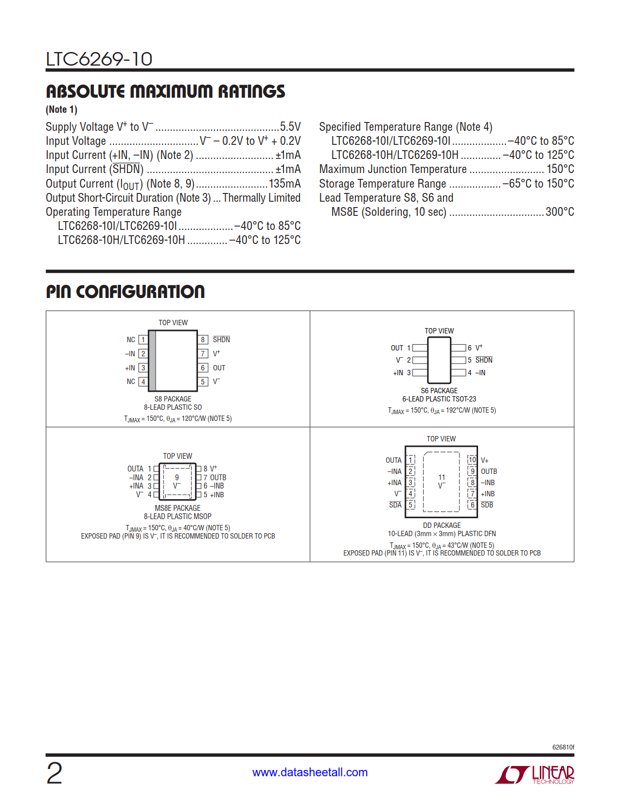 LTC6269-10 Datasheet Page 2