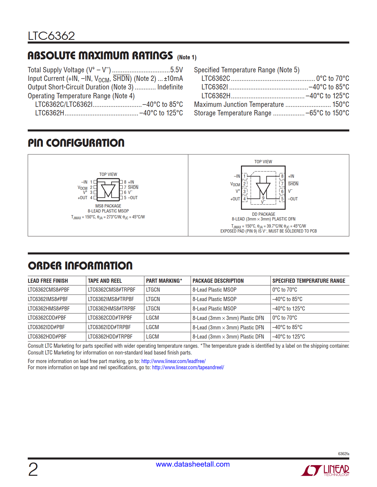 LTC6362 Datasheet Page 2