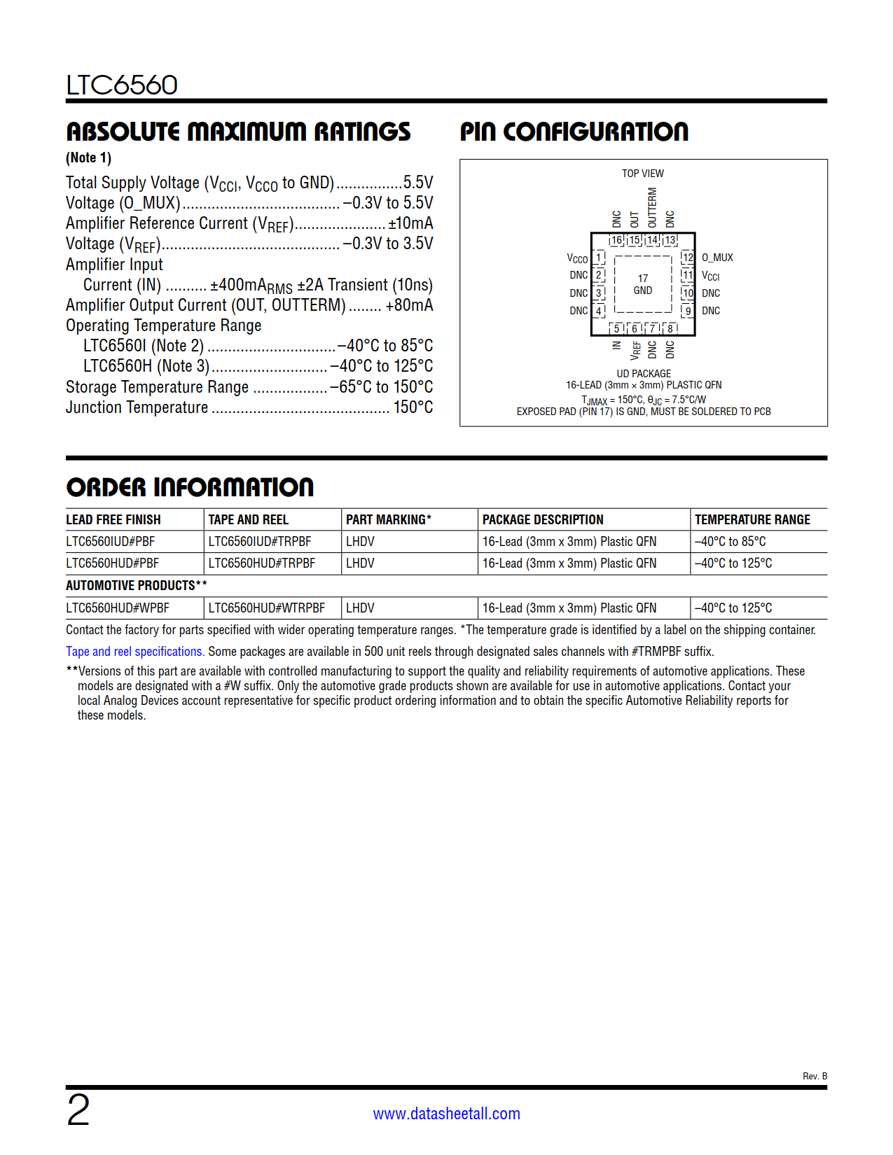 LTC6560 Datasheet Page 2