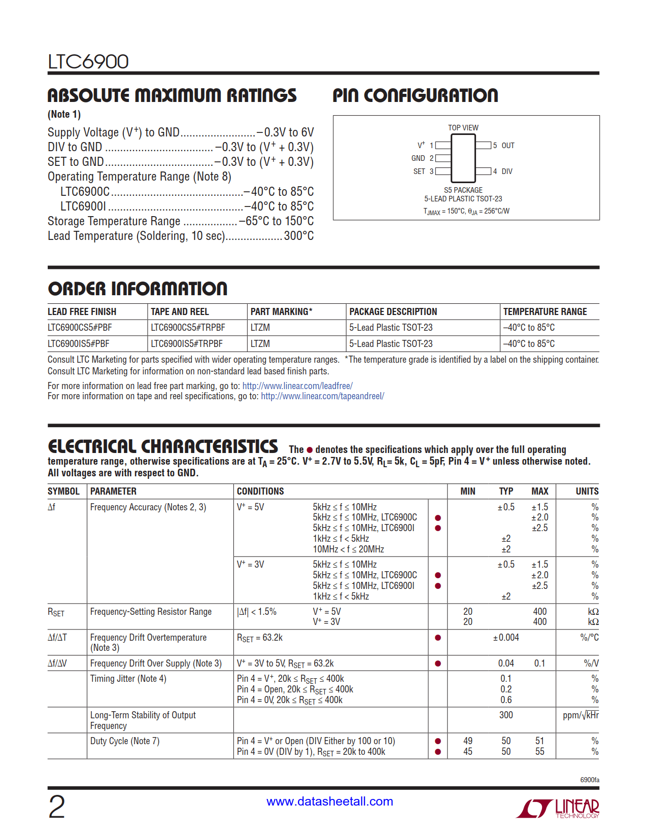 LTC6900 Datasheet Page 2