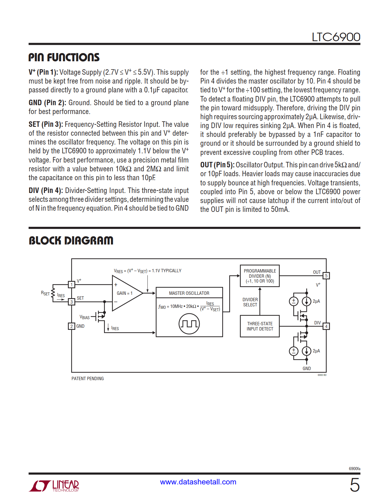 LTC6900 Datasheet Page 5