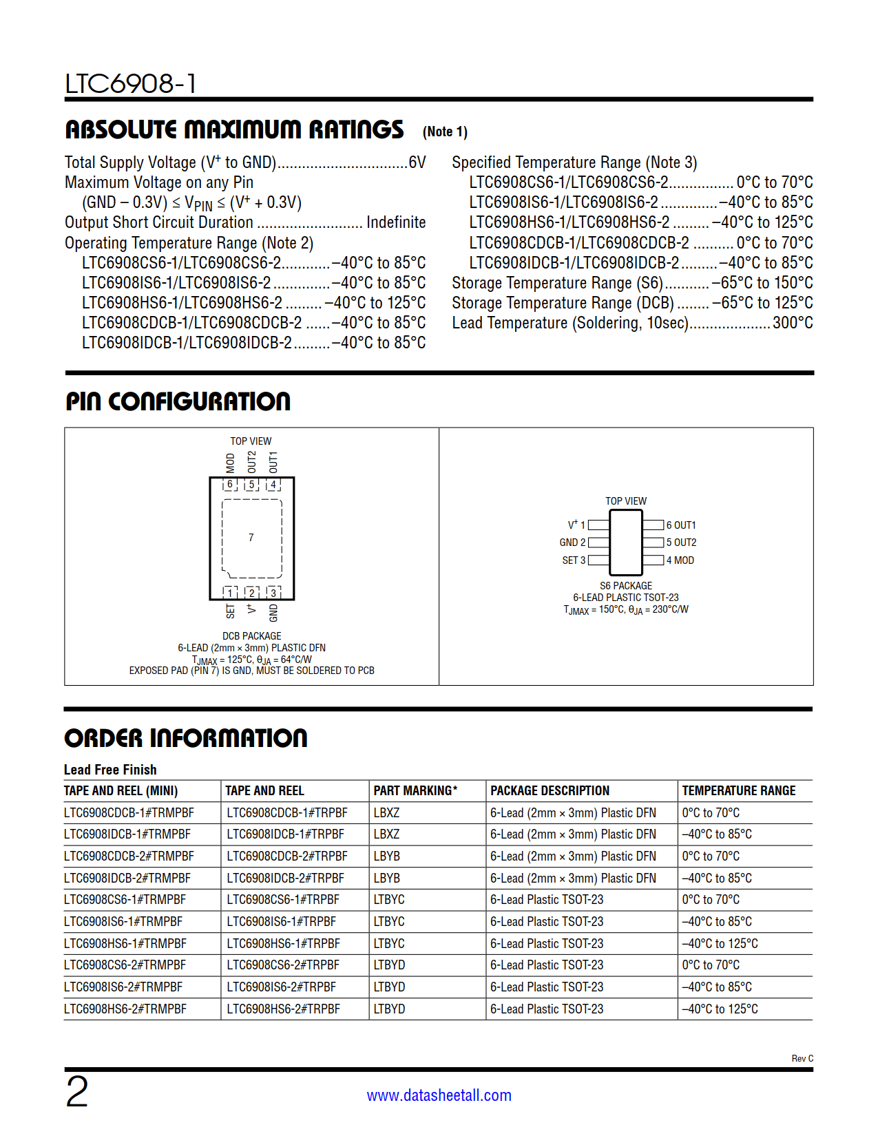 LTC6908-1 Datasheet Page 2