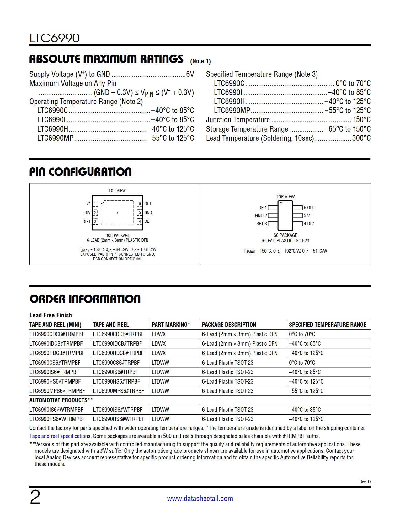 LTC6990 Datasheet Page 2