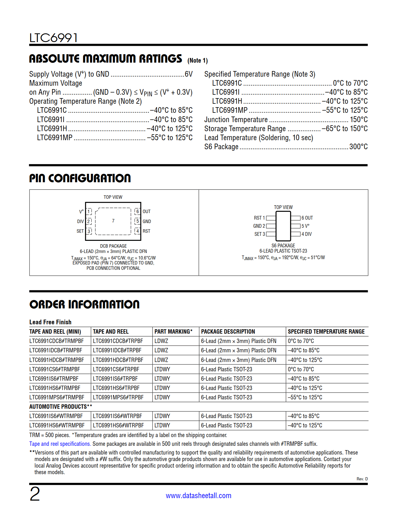 LTC6991 Datasheet Page 2