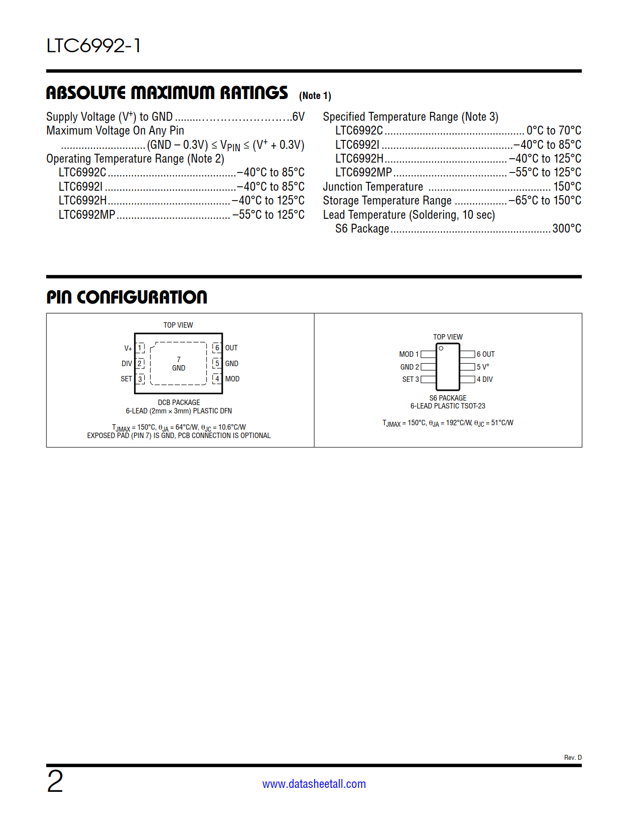 LTC6992-1 Datasheet Page 2