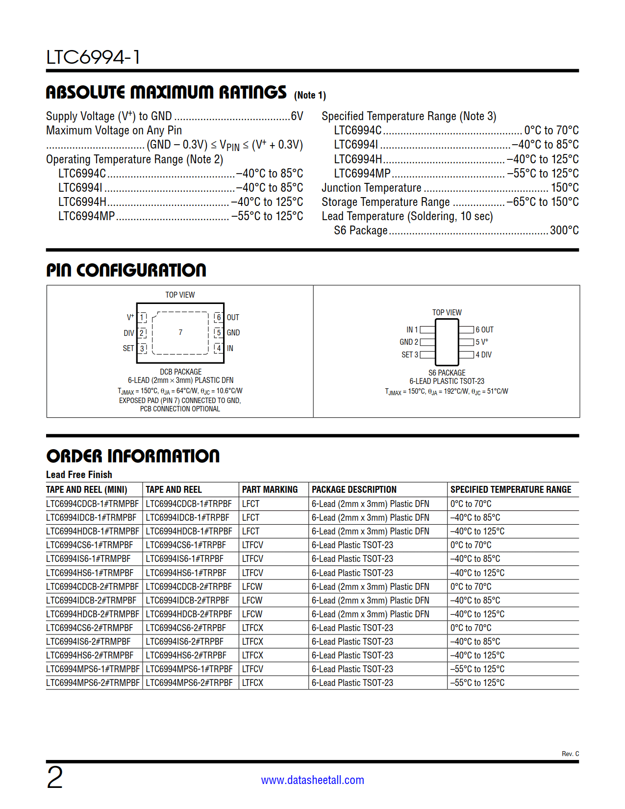 LTC6994-1 Datasheet Page 2