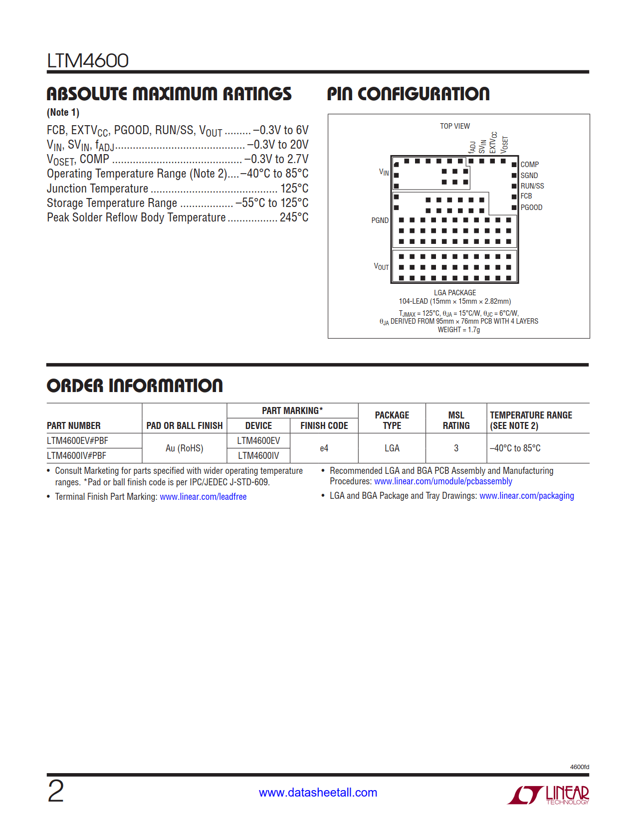 LTM4600 Datasheet Page 2