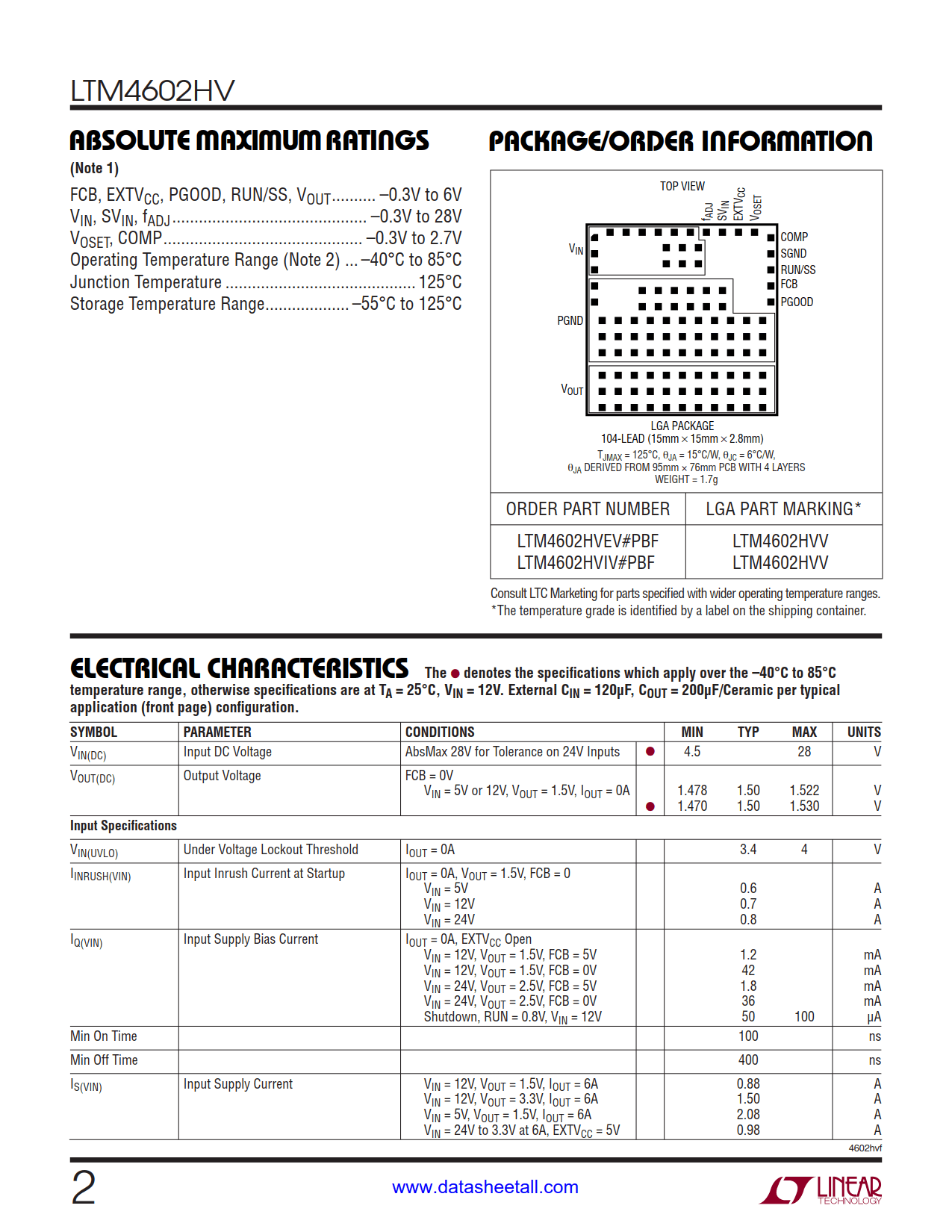 LTM4602HV Datasheet Page 2