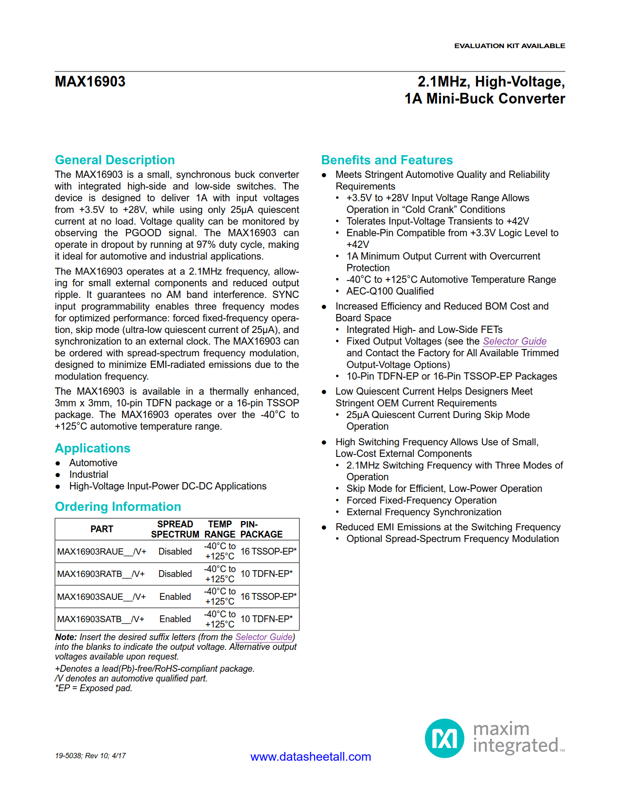 MAX16903 Datasheet