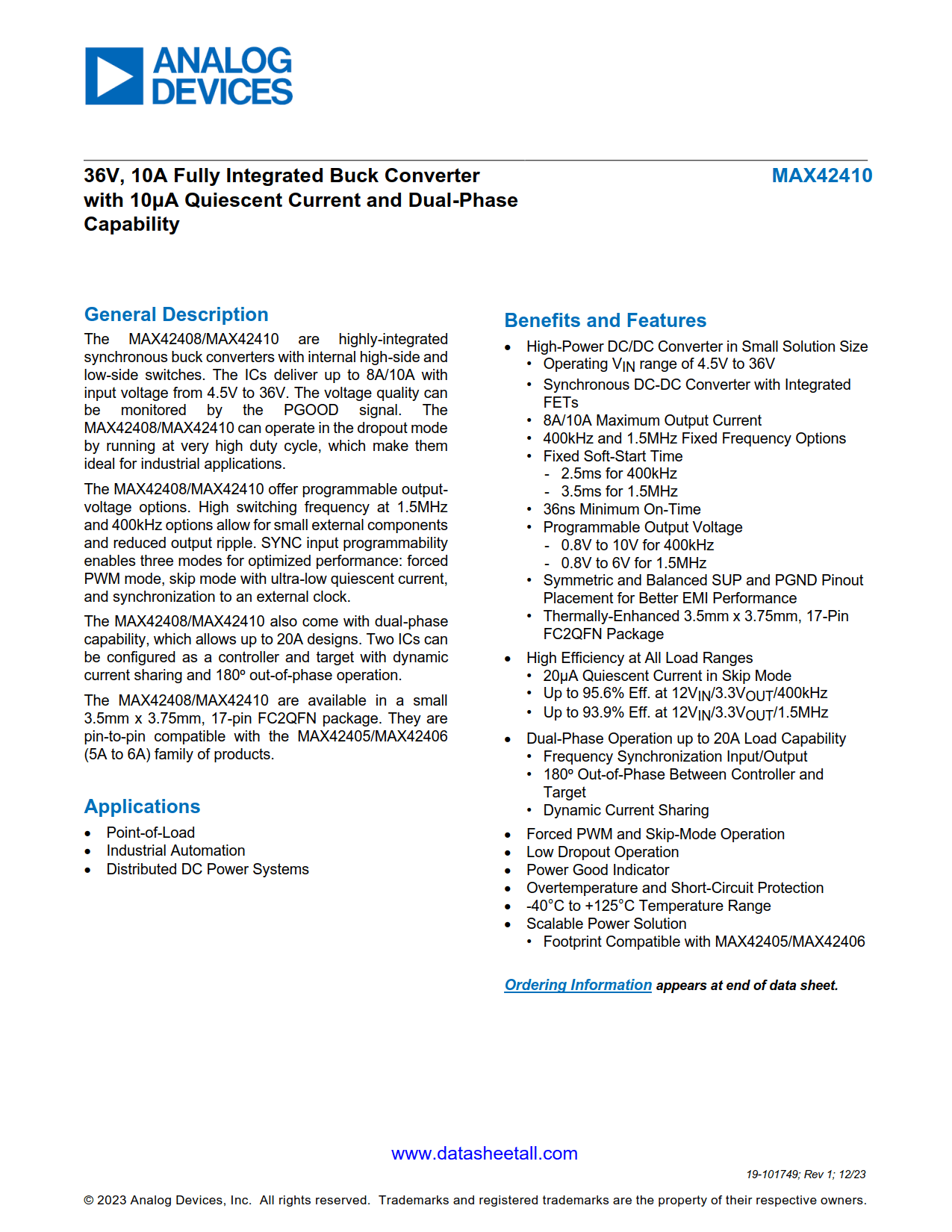 MAX42410 Datasheet Page 1