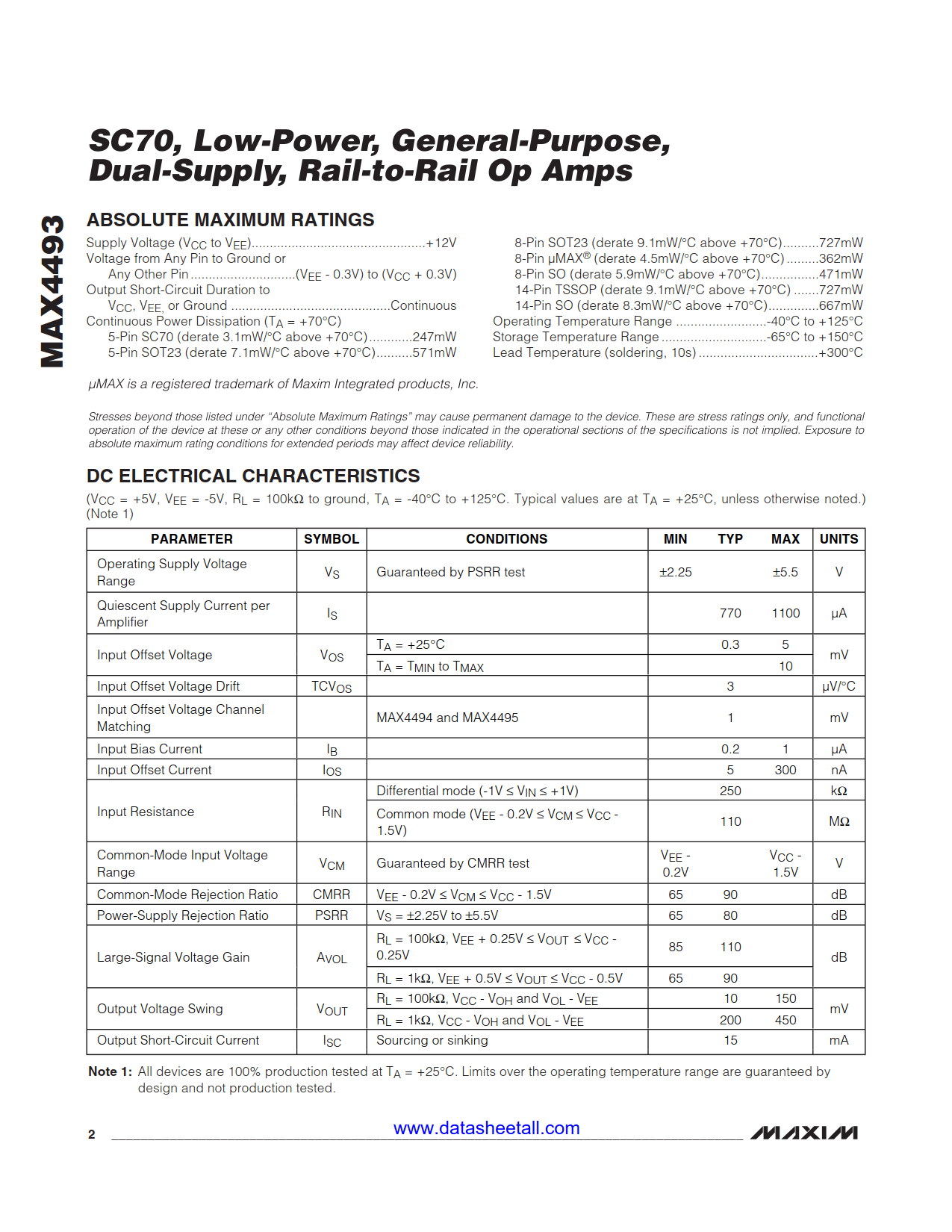 MAX4493 Datasheet Page 2