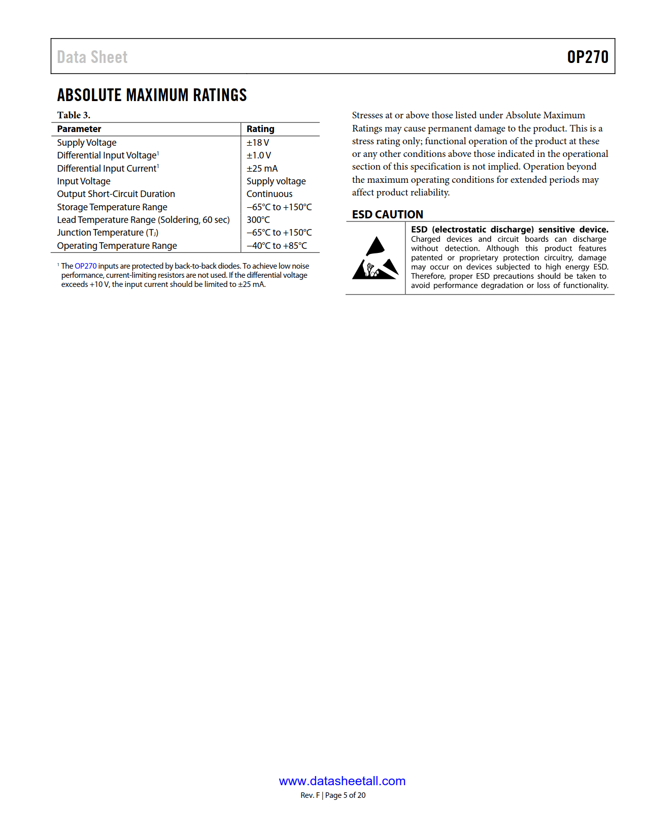 OP270 Datasheet Page 5