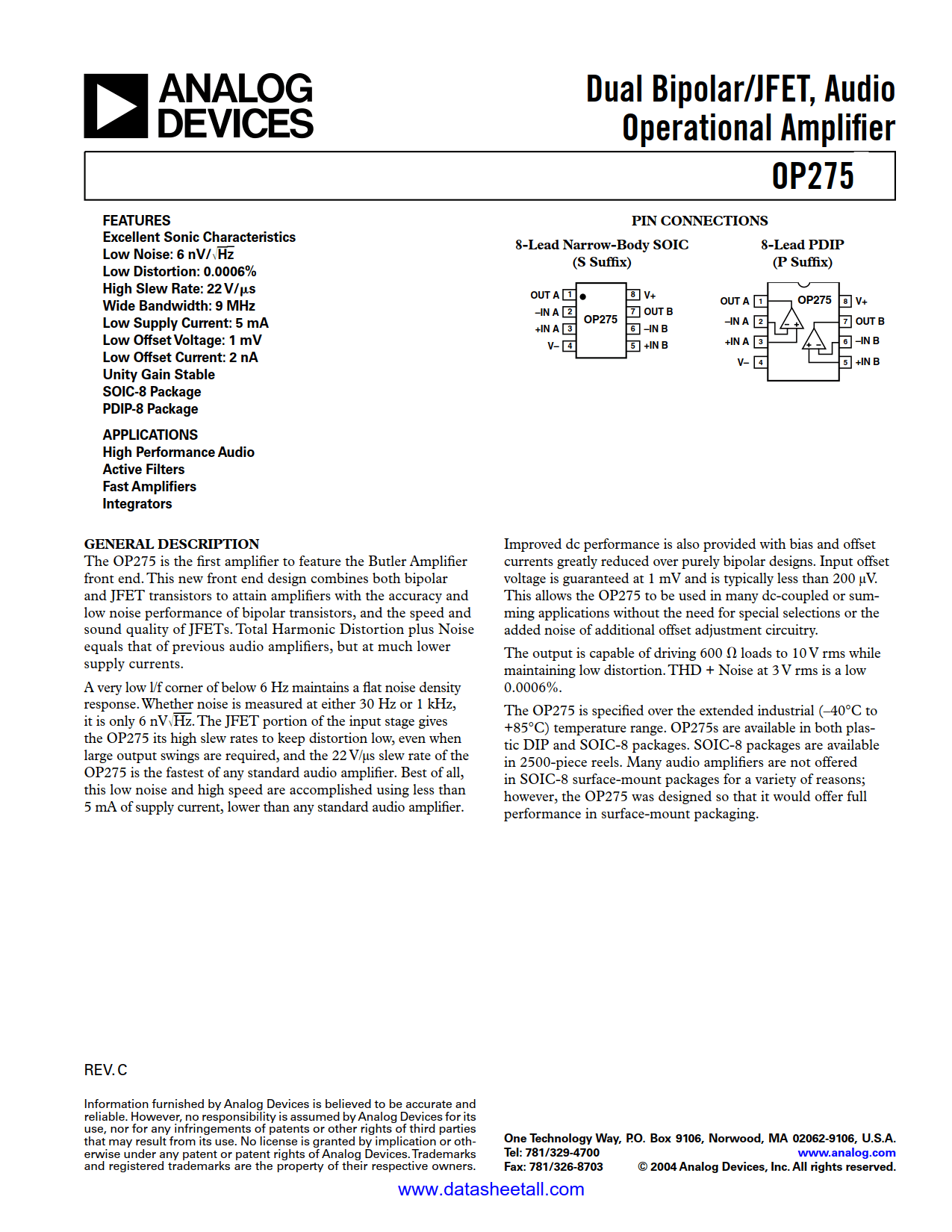 OP275 Datasheet