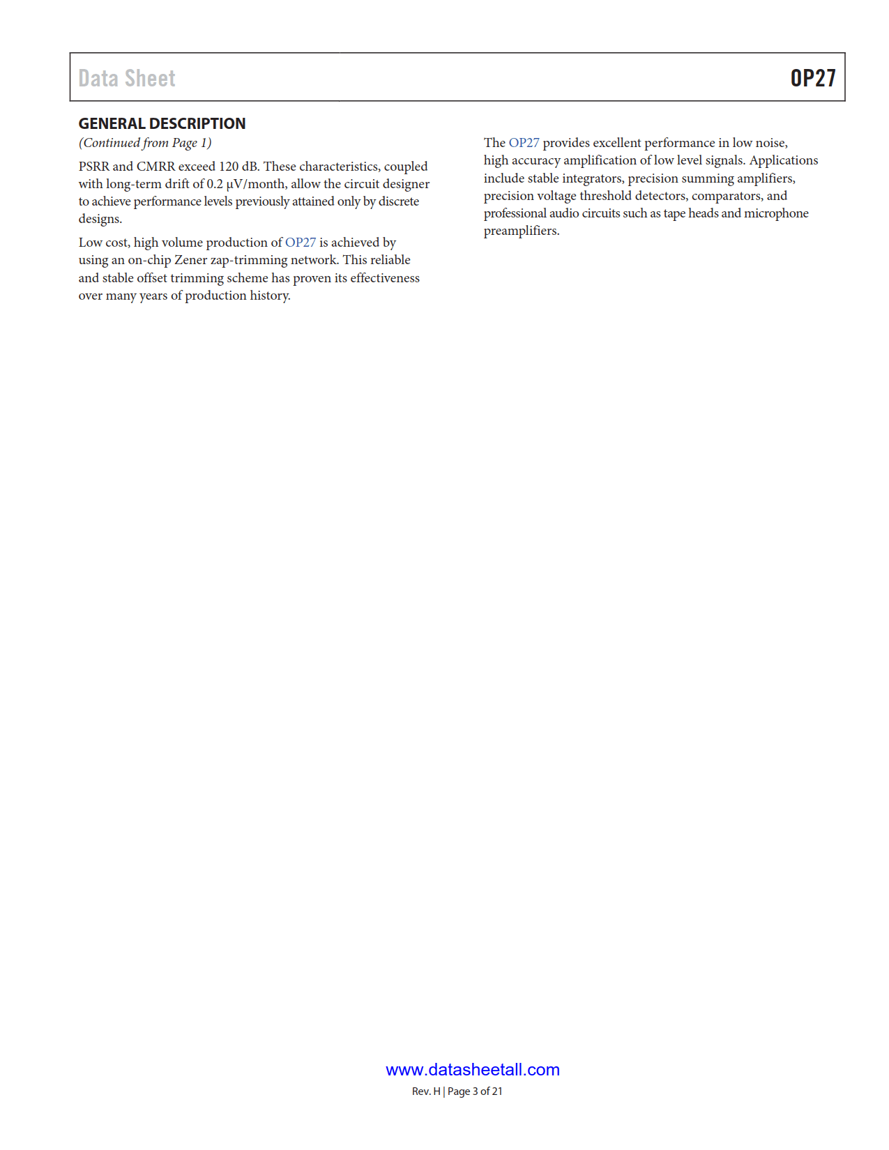 OP27 Datasheet Page 3