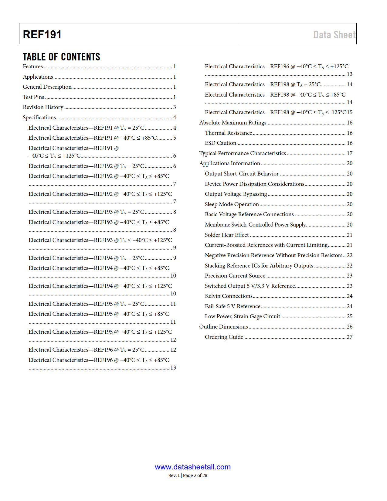 REF191 Datasheet Page 2