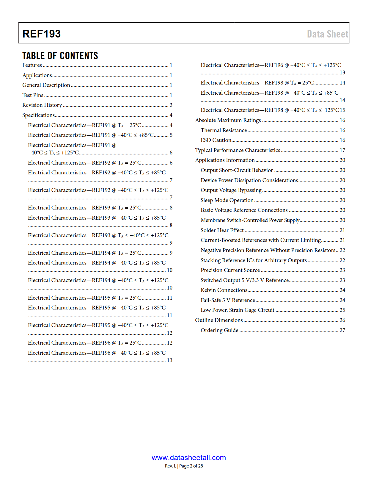 REF193 Datasheet Page 2